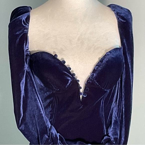 FASHIONNOVA, Sz M, Velveteen, Midnight Blue, BodyCon, Mini-Dress W Deep V Neck - Picture 8 of 16